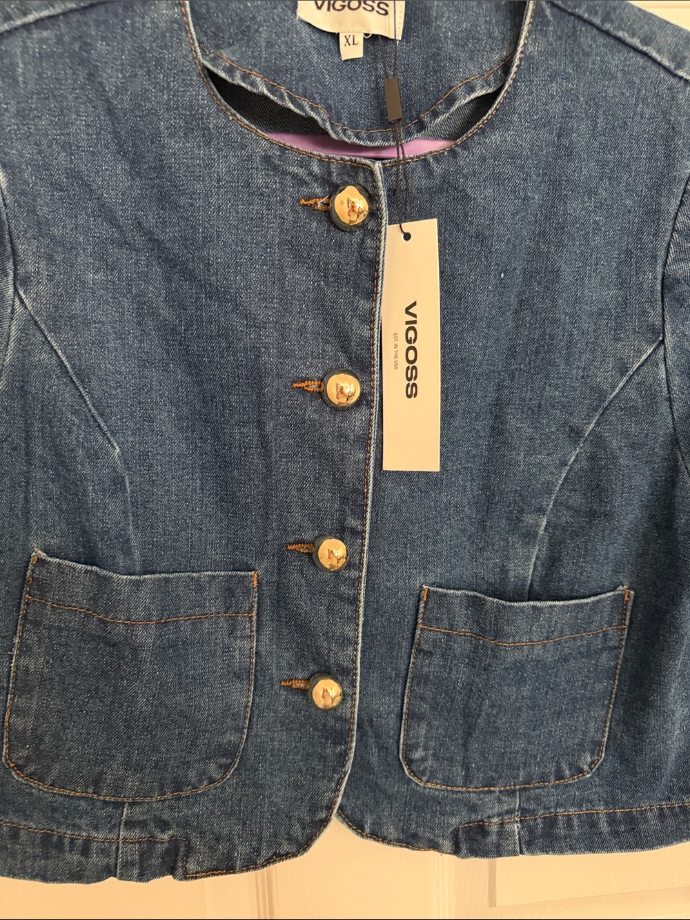 NWT Vigoss Dark Blue Cropped Denim Button Jacket - Picture 3 of 4